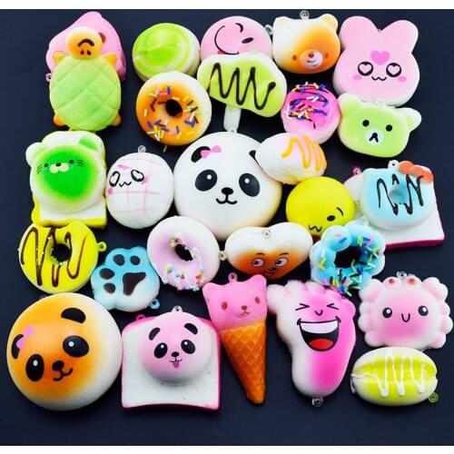 10 PCS Random Squishy Panda Bread Ice Cream Slow Rising Cute Phone Straps Cake Buns Pendant Toy Kid Squeeze Scented Charms drop