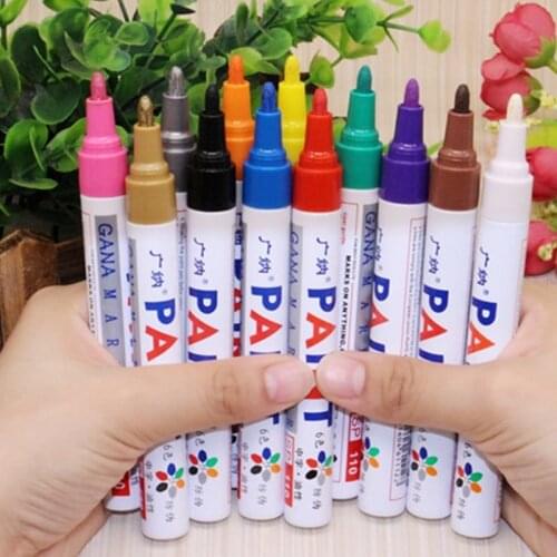 12 Colors Waterproof Oily Marker Pen Car Tyre Tires Tread CD Mark Pen Permanent Artist Art Painting Graffiti Writing Stationery