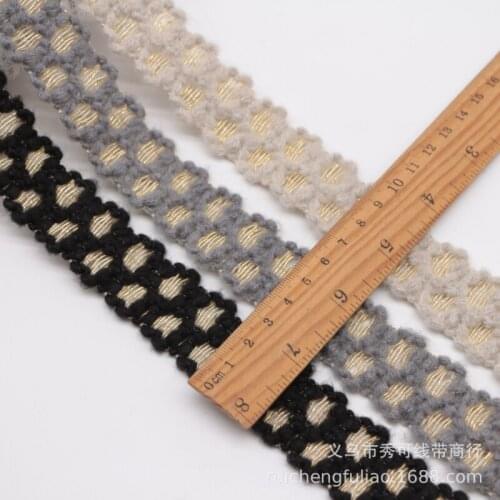 2 yards Gold Wire Fuzzy Wool Embroidery Ribbon for Bag Jacket Sleeve Pocket Lace Decorative Material DIY Hair Accessories