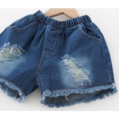 2021 Summer Childrens Wear Vintage Ripped Tassou Jeans Korean Version of Beach Pants New Girl Shorts