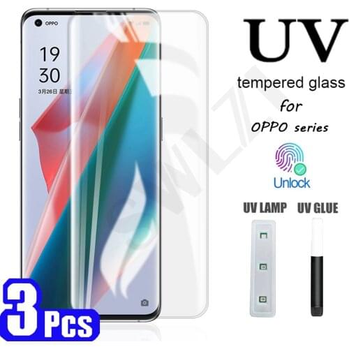3/5Pcs for OPPO Reno 5 4 pro plus 5G Find X X2 X3 3 UV tempered glass phone screen full protector protective film on the Glass