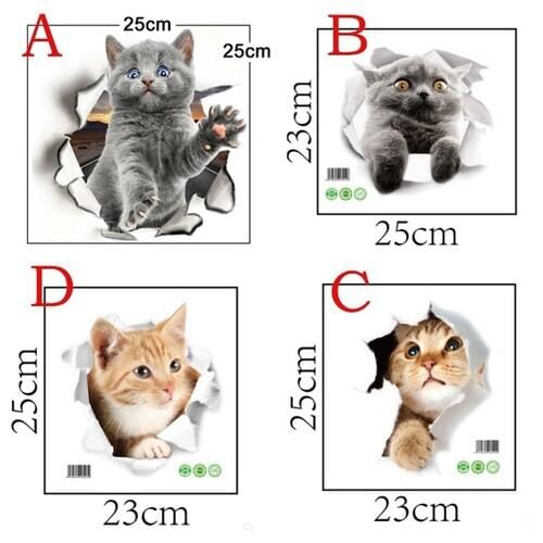 3 Pcs /1 Pcs Various Cute Kitten Animal Cartoon Cat Wall Sticker 3D Vivid Baby Kid Room Bathroom Decors Toilet Sticker