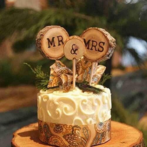 3pcs/set Mr Mrs Cake Topper Wooden Cake Top Flag English Alphabet Wedding Engagement Party Decoration Gifts Favors Supplies