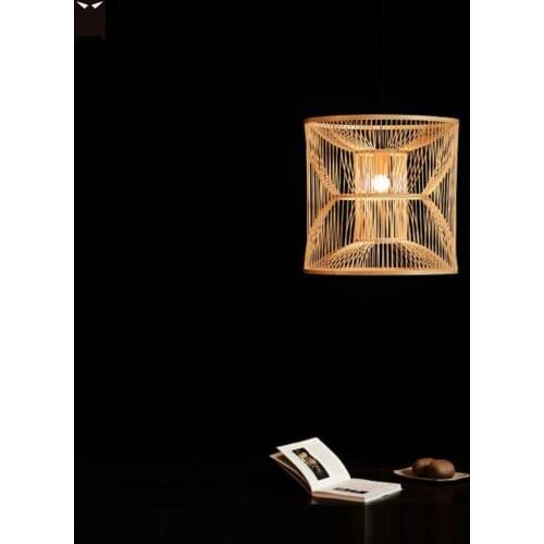 42cm Bamboo Wicker Rattan Pendant Light Fixture Asian Chinese Japanese Rustic Hanging Ceiling Lamp Design for Dining Table Room