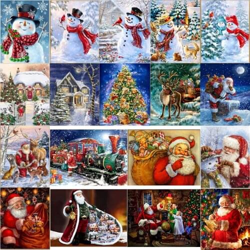 5D Diamond Painting Santa Snowman Hut Round Diamond Embroidery Mosaic Home Decoration Pattern DIY Handmade New Year Gift