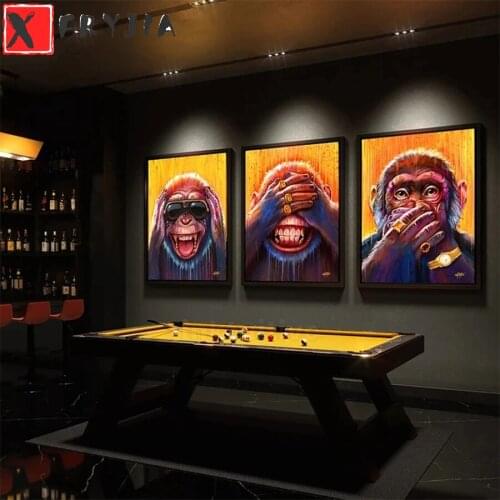 Diamond Embroidery Cute animals, funny monkeys Picture Diamond Painting Full Square round drill Mosaic Cross Stitch Wall Art3pcs