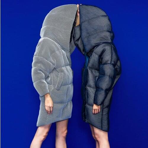 Oversize 3D mesh caterpillar silhouette large size loose casual down coat female hooded thicker long warm down parkas F667