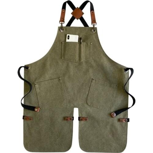 Split Legs Canvas Apron Cross Back Straps Barista Bartender Restaurant Pastry Chef Uniform Florist Barber Gardener Workwear E88