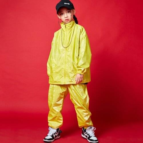 Kid Cool Silver Hip Hop Clothing Zip Up Windbreaker Jacket Top Coat Streetwear Pants for Girl Boy Jazz Dance Costume Clothes