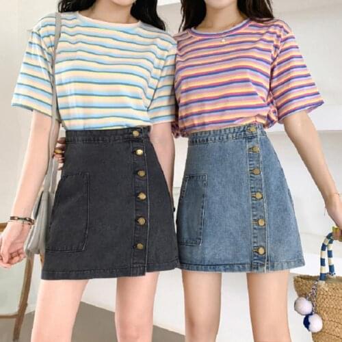 Summer Jeans short Skirt Fashion Women ladies High Waist Side Button up A Line Pockets Jean Denim Mini Skirt for young girls2020