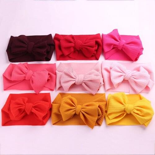 Messy Big Bow Headband For Girls 2020 Solid Large Hair Bows Elastic Turban Head Wraps Kids Top Knot Hairband Hair Accessories