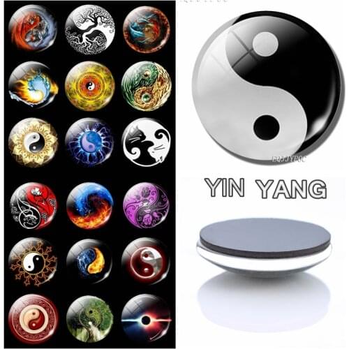 Chinese Yin Yang Eight Diagrams 30MM Fridge Magnet Black and White Glass Dome Magnetic Refrigerator Stickers Home Accessorie