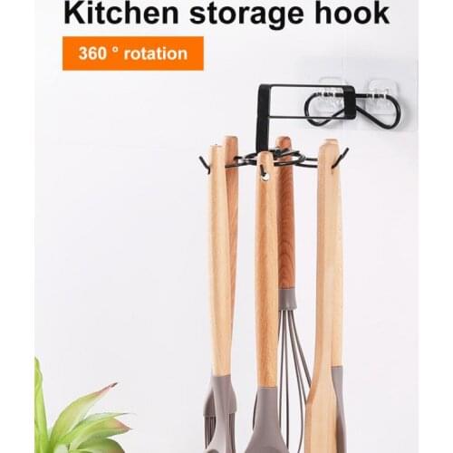 Iron Art Multifunction Wall Mounted Storage Rack Punch-free Rotatable Kitchen Hook Cabinet Organizer Hook Up Storage Rack Spoon