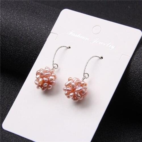 Fashion Natural Pearl Drop Earrings for Women Freshwater Pink Pearl Ball Statement Earrings Dangler for Female Jewelry Wedding