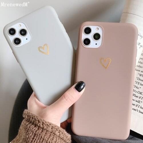 Fashion Gilded Heart Soft Silicone Phone Case For iPhone 11 12 Pro Xr Xs Max 12Mini SE2 7 8 Plus Slim Matte TPU Protective Cover