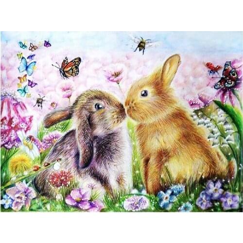 Round Diamond Full Diamond Diamond Painting Set DIY Set Living Room Kitchen Decoration Kiss the Rabbit