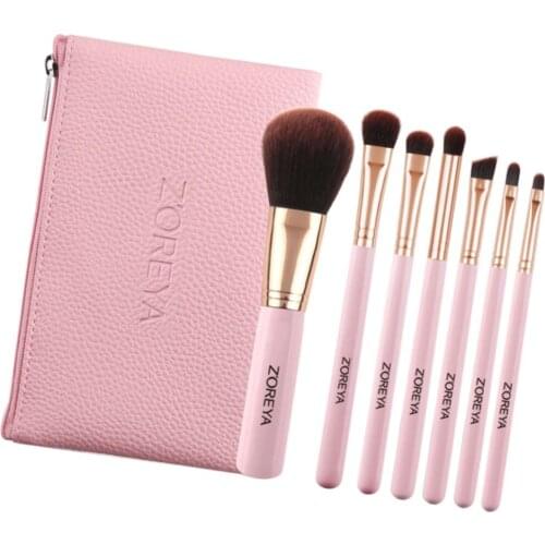 Makeup Brushes Kit, 7-Piece Foundation Makeup Brush Set, With Pink Travel Makeup Bag