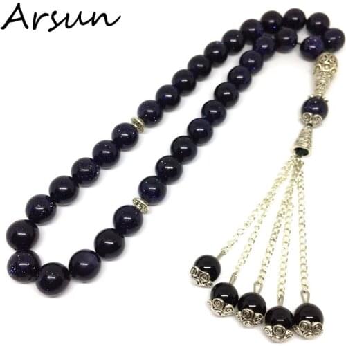 Natural Blue-sand Stone 8mm Muslim 33 Worry Beads Islamic meditation payer Beads For Women and Men Great Gifts