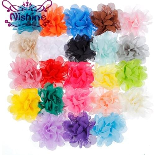 Nishine 30pcs/lot 2" Mini Chiffon Flower For Headband Hair Clips Fabric Flower Flat Back For Kids DIY Headwear Hair Accessories