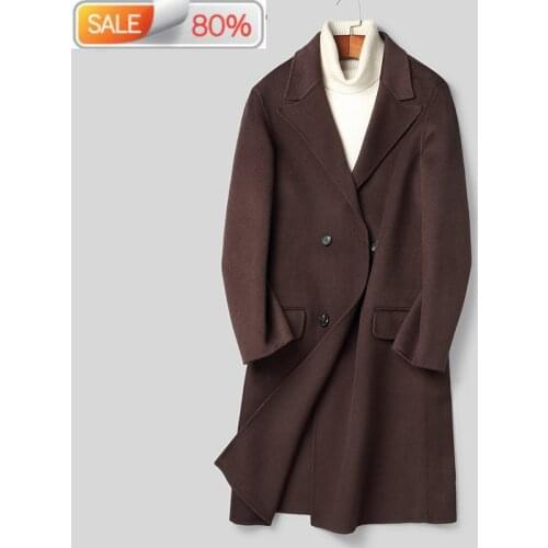 2020 New 100% Wool Coat Men Double Breasted Long Jacket Korean Overcoat Mens Jackets and Coats B19N007090A B24277