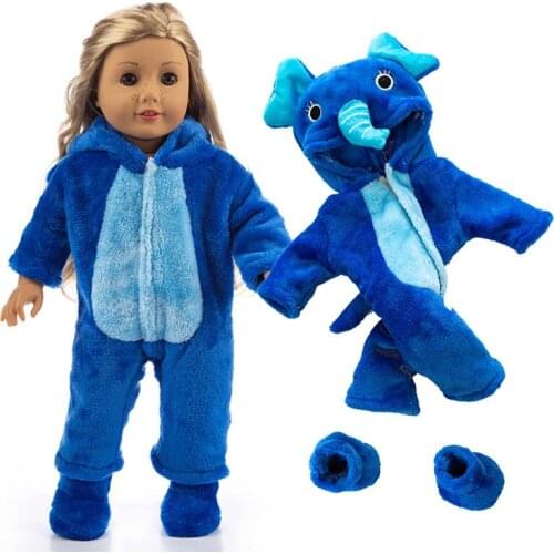 2021 New Pattern Clothes Flannel One Piece Elephant Pajamas Fit 18 Inch American Doll And 43CM Baby Doll Accessories