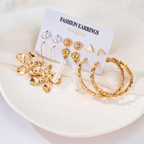 New Vintage Statement Hoop Earrings For Women Bohemian Pearl Earrings Set Hanging Drop Gold Earring 2021 Broncos Fashion Jewelry