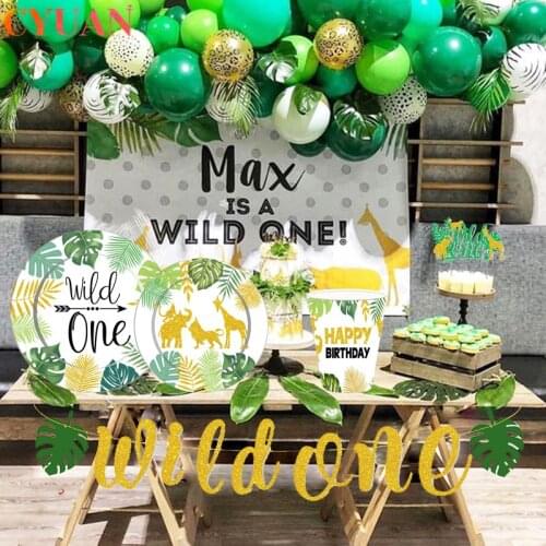 Wild One Birthday Party Decorations Balloon Garland Disposable Tableware Kids 1st Birthday Safari Jungle Forest Party Supplies