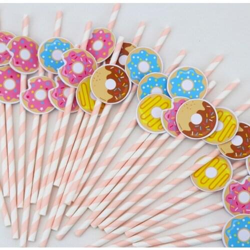 Donut Party Cake Topper Birthday Donut Boxes Bags Bottle Labels Cake Topper Straws Glitter Centerpiece Paper Cups Supplies