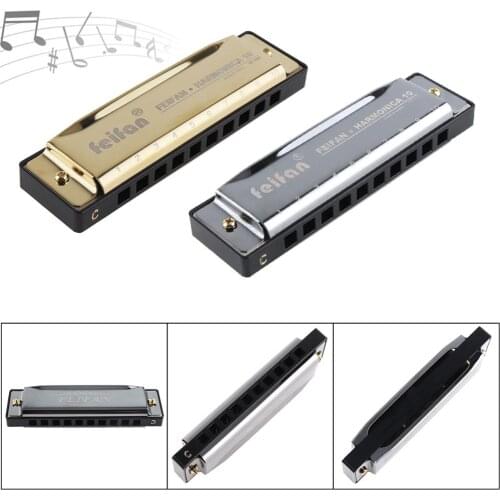 Portable 10 Holes 20 Tone Matte Gold / Black Harmonica Blues Harp Mouth Organ Stainless Steel Musical Instrument for Beginner