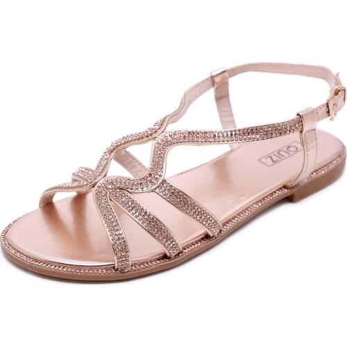 Wedding women sandals flat Summer new female crystal Bright diamond Bohemian Stytle fashion womens peep toe beach shoes