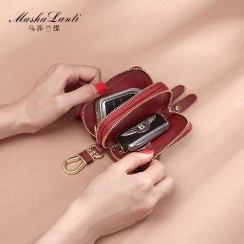 Home Car Keys' Bag Double Pocket Zipper Mini Small Key Wallet Men Womens Key Holder Smart Pocket