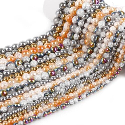 Cracked Crystal Beads 6/8/10/12mm One Side Plated White Snow Glass Loose Beads for Jewelry Making DIY Bracelet Fashion Jewerly