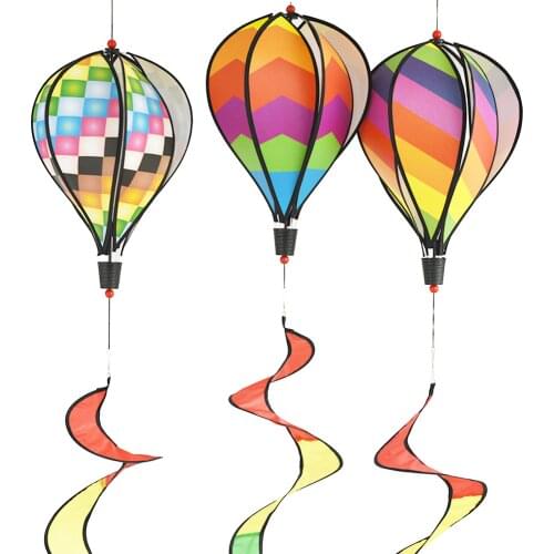 Hot Air Balloon Wind Spinner Garden Yard Outdoor Decor child gift festival celebration Rainbow Stripe or Grid Windsock