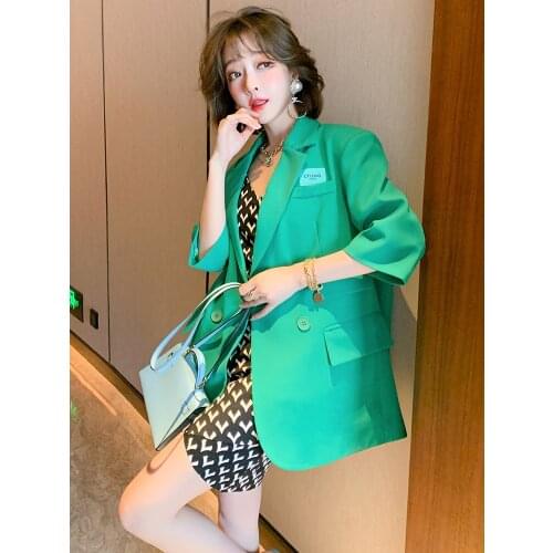 Top Quality Lapel casual loose solid double breasted suit coat summer new