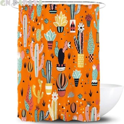 Tropical plant cactus orange Bath Curtains Waterproof Polyester Fabric cute kid‘s’ Shower Curtains Screen with Hooks Accessories