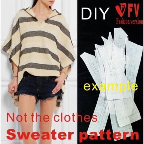 Ladies Long Hooded T-shirt Pattern Hedging Knitted Big T-shirt Cutting Drawing 1:1 Garment Structure Pattern BXS-43