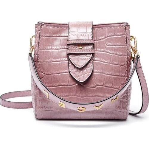 Female Shoulder Messenger Bags 2 Straps Bolsa Feminina100% Genuine Leather Ladies Small Crocodile Handbags Womens Bucket Bag