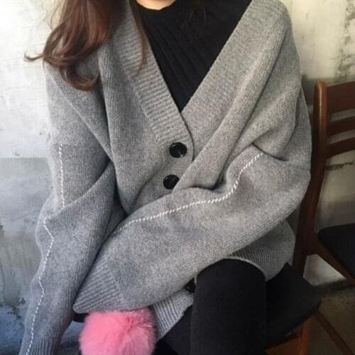 Abrini Women Sweater Streetwear Fashion Women Long Casual Solid Knitting Cardigans Buttoned V-Neck Sweater Coat All-Match Loose