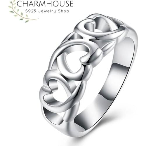 Charmhouse Sterling 925 Silver Rings For Women Multi Hearts Engagement Ring Size 8 Wedding Band Fashion Jewelry Bague Anillo