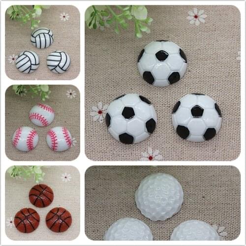 10pcs Resin Football Basketball Volleyball Tennis Sport Flatback Cabochon DIY Craft Decoration,24mm