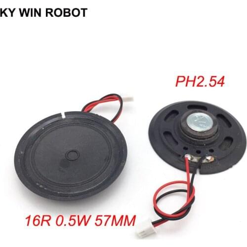 2pcs/lot New Ultra-thin Toy-car horn 16 ohms 0.5 watt 0.5W 16R speaker Diameter 57MM 5.7CM with PH2.54 terminal wire length 10CM