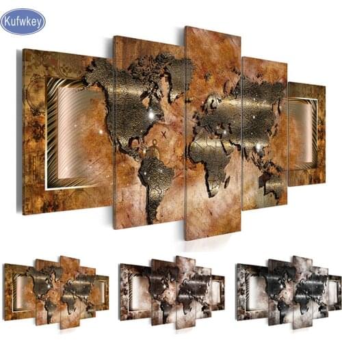 Diamond embroidery World Map Abstract diamond-painting 5 pcs full diamond mosaic picture of rhinestones cross-stitch home decor