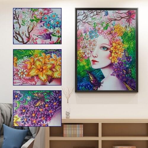 Special Shaped Diamond Painting Flower Fairy Modern Pattern DIY 5D Partial Drill Cross Stitch Kits Crystal Arts Home Decoration