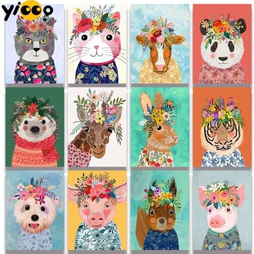 Full Square Drill Diamond Painting Cross Stitch 5D Embroidery Animal with wreath Diamond Mosaic Rhinestone Home Decor Gift