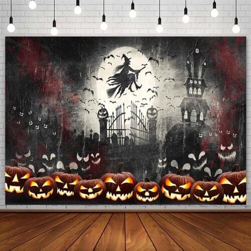 Avezano Halloween Backdrops Pumpkin Lantern Ghost Castle Bat Witch Child Photography Background Photophone Photozone Decor Props