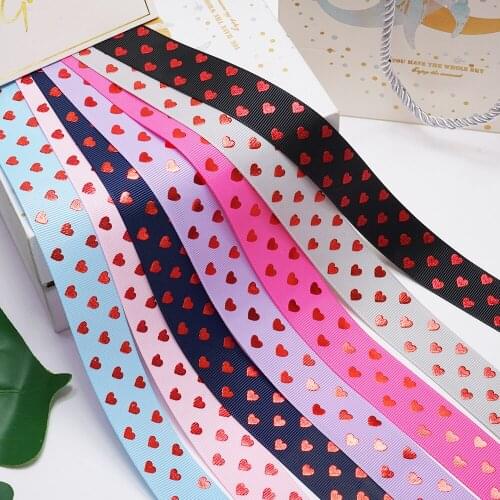 Free shipping 50 yards Printing Heart Hologram foil printed grosgrain ribbon I6300196