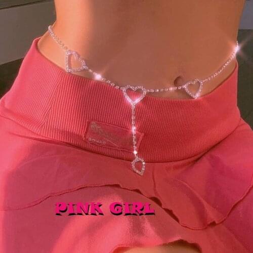 Y2K Jewelry Shiny Heart Waist Chain for Women Metal 90s Aesthetic Cool Crystal Body Accessories Charms Gifts New 2021