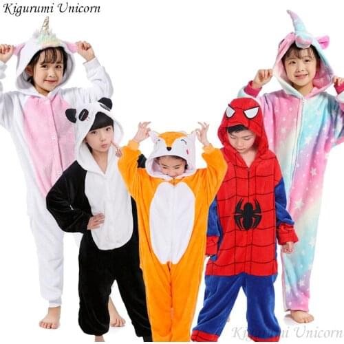 Children Kigurumi Unicorn Pajamas for Boys Girls Flannel Kids Stich Pijamas Set Animal Sleepwear Winter Onesies Unicornio pyjama