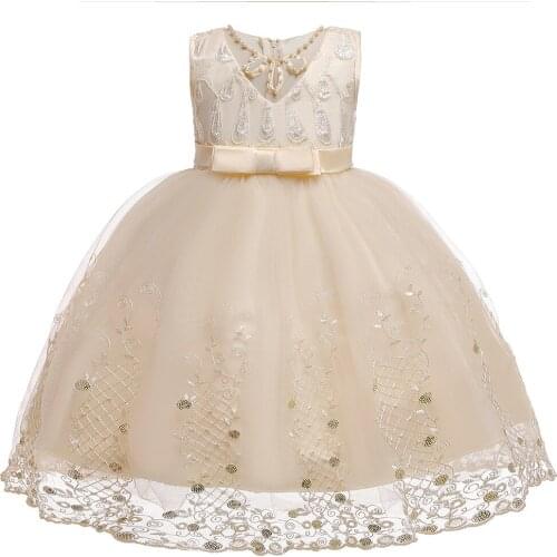 Beading Kids Princess Vestidos Girls Flower Dresses Summer Wedding Birthday Kids Dress for Girls Children Party Perform Dress