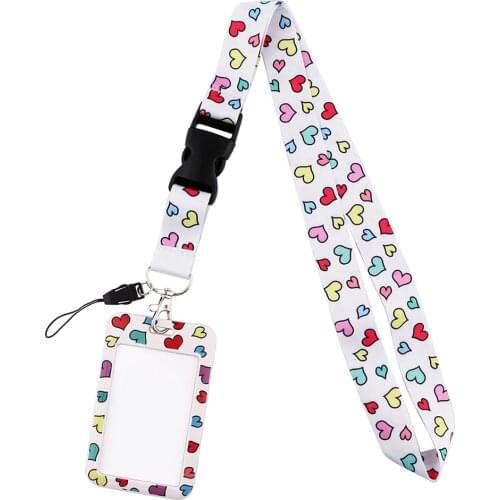 DZ1803 Colorful Heart Key lanyard Car Keychain Personalise Office ID Card Pass Gym Mobile Phone Key Ring Badge Holder Jewelry